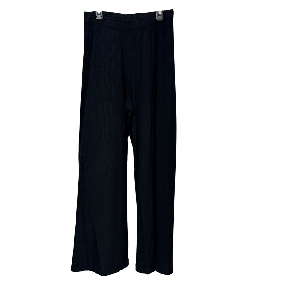 Womens SKIMS Black Ribbed Modal Wide Leg High Waisted Lounge Pants Small